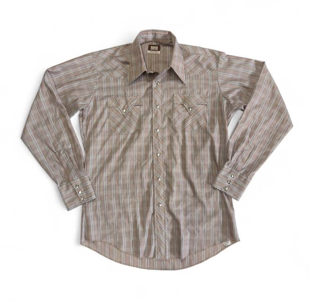Fenton Western Shirt Men's Long Sleeve Pearl Snap Plaid 17.5 Brown